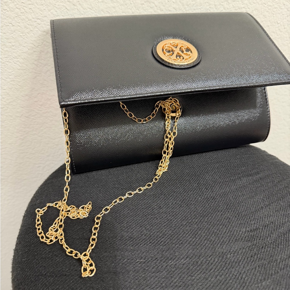 NWT Elegant Black Clutch with Gold Chain